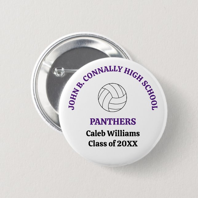 Purple High School Volleyball Player Personalized 2 Inch Round Button (Front & Back)