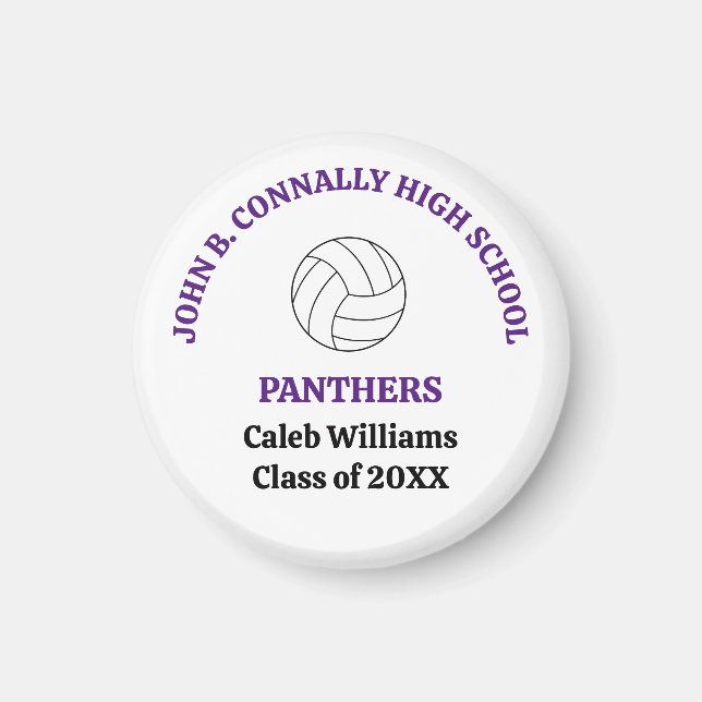 Purple High School Volleyball Player Personalized Magnet (Front)