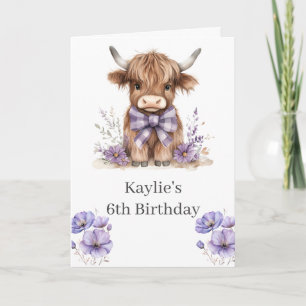 Purple Highland Cow Birthday Party Invitation