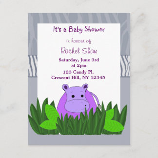 Purple Hippo Baby Shower Invitation