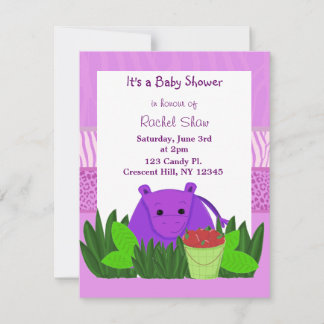 Purple Hippo Baby Shower Invitation