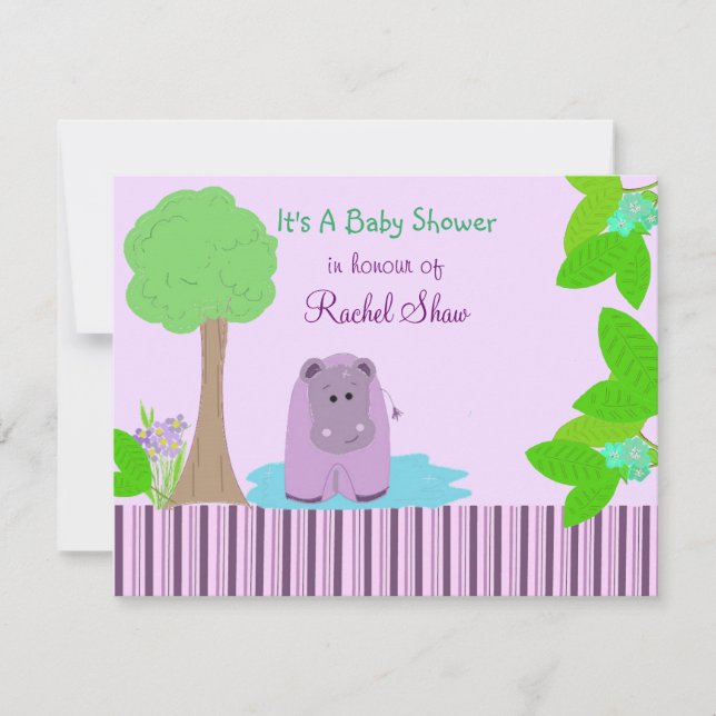 Purple Hippo Baby Shower Invitation (Front)