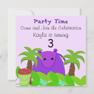 Purple Hippo Birthday Invitation