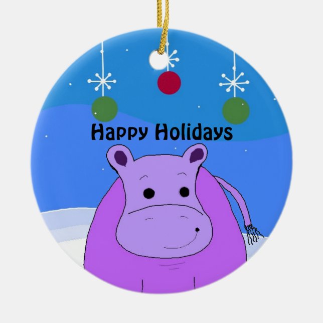 Purple Hippo Christmas Ornament (Front)