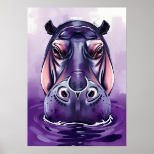 Purple Hippo Face – Bold and Playful Water Beast Poster