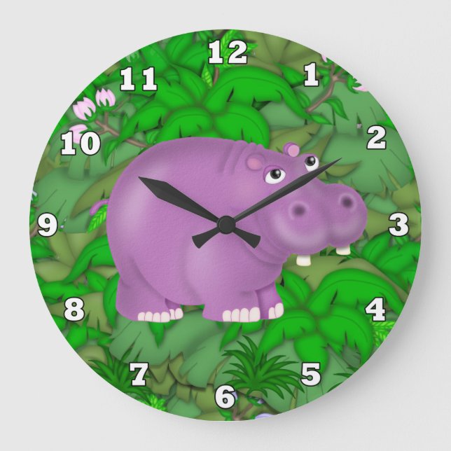 Purple Hippo Jungle wall clock (Front)