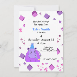Purple Hippo Party Invitation