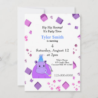 Purple Hippo Party Invitation