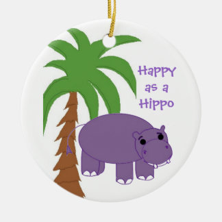 Purple Hippopotamus with a Palm Tree Ceramic Ornament
