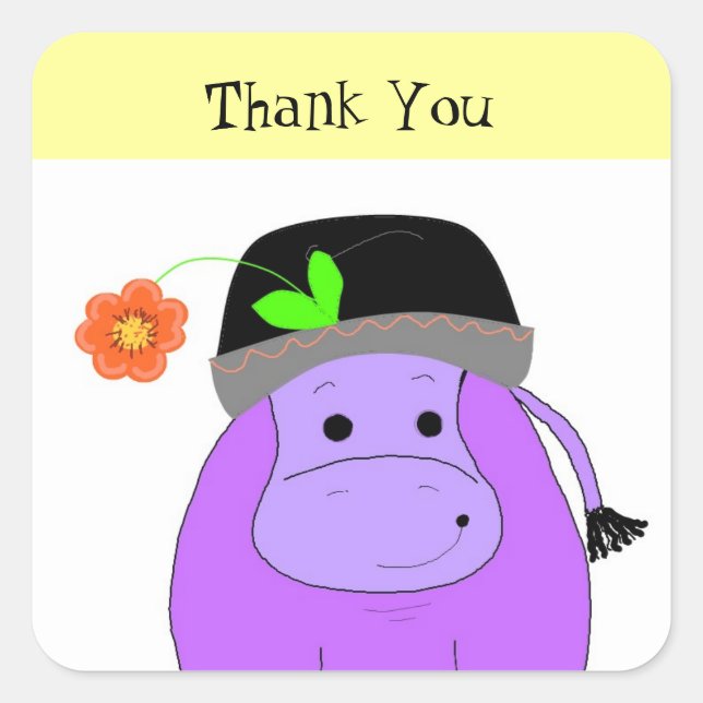 Purple HippoThank You Square Sticker (Front)