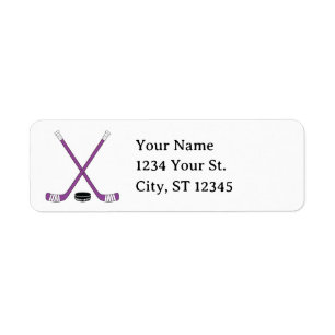 Purple Hockey Sticks and Puck Return Address