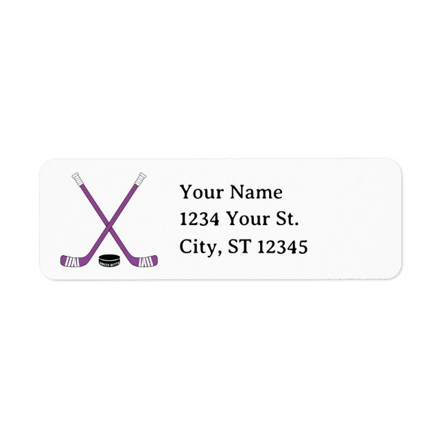 Purple Hockey Sticks and Puck Return Address (Front)