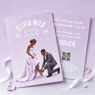 purple holding-hands artwork wedding invitation