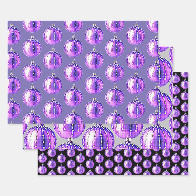 Purple Holiday Ornament Wrap Craft Paper (Set)