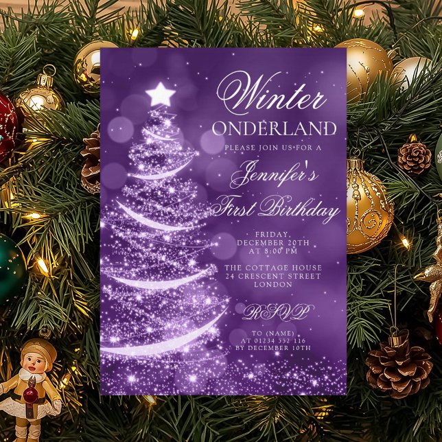 Purple Holiday Winter Onederland 1st Birthday Invitation (Purple Holiday Winter Onederland 1st Birthday Invitation)