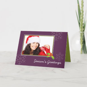 Purple holly multi photo Christmas holiday folded Card