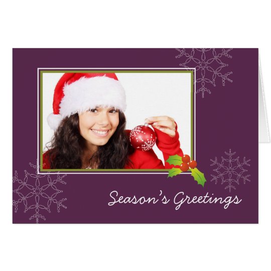 Purple holly multi photo Christmas holiday folded Card