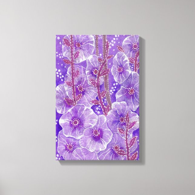 Purple Hollyhock Mallow Malva Flower Floral Art Ca Canvas Print (Front)