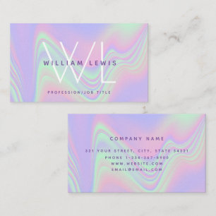 Purple Holographic Monogram Modern Minimalist Business Card