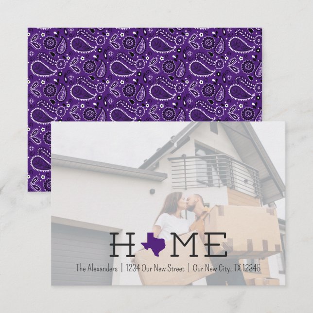 Purple HOME Texas Moving Faire-part (Devant / Derrière)