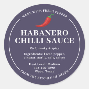Purple Homemade Habanero Chili Sauce Jar Label