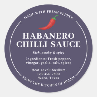 Purple Homemade Habanero Chili Sauce Jar Label