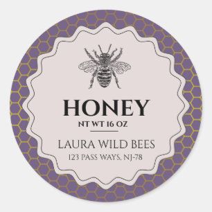 Purple Honey Bee Seller Apiarist Vintage Gold Classic Round Sticker