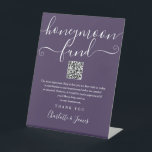 Purple Honeymoon Fund QR Code Pedestal Sign<br><div class="desc">An elegant purple honeymoon fund sign,  personalized with your special message,  names and wishing well QR code. Designed by Thisisnotme©</div>