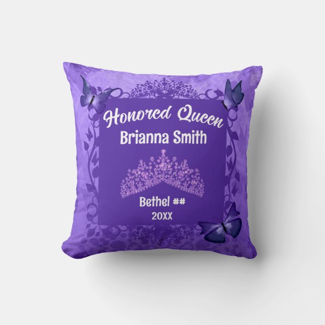 Purple Honoured Queen Princess Tiara Throw Pillow (Front)