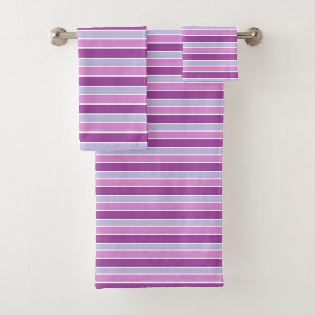 Purple Horizontal Striped Bath Towel Set (Insitu)