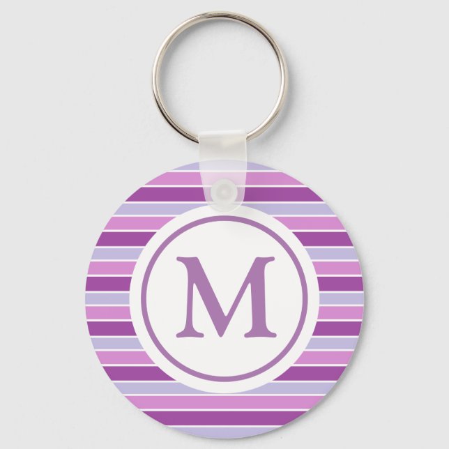 Purple Horizontal Stripes Monogram Keychain (Front)