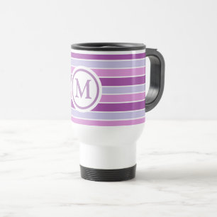Purple Horizontal Stripes Monogram Travel Mug