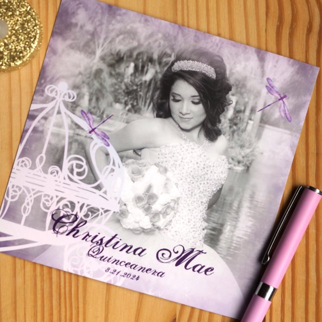 Purple Horse Carriage Quinceañera Invitation (Whimsical purple quinceanera invitation with princess horse carriage)