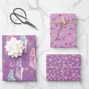 Purple Horse Lover Girl Pattern Wrapping Paper Sheet