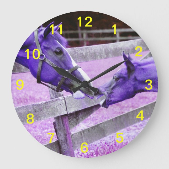 Purple horses saying hello Wall Clock (Front)