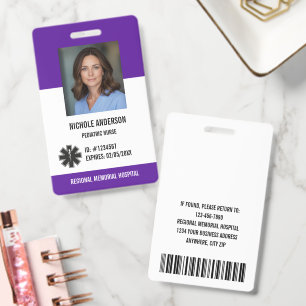 Purple Hospital Medical Employee Logo Photo Id Badge