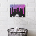 Purple Hot Pink Glitter Drips Monogram on Black