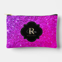 Purple Hot Pink Ombre Glittery Name Monogram 