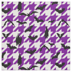 purple houndstooth halloween black bats fabric