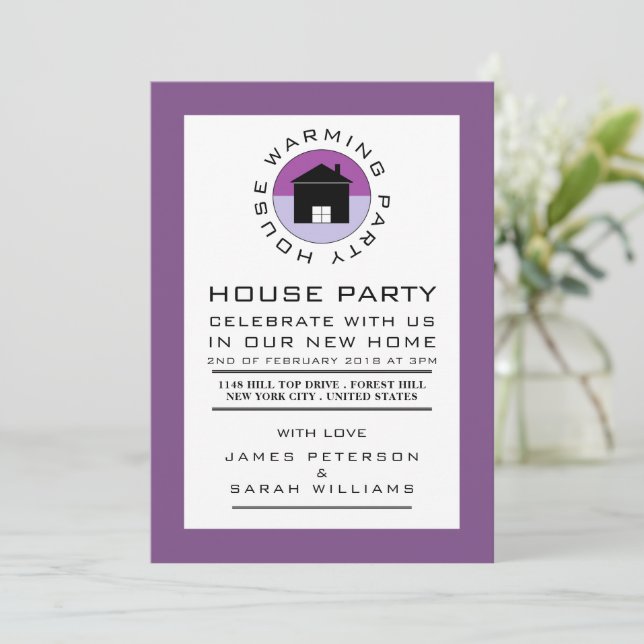Purple House Logo, Housewarming Party, House Party Invitation (Standing Front)
