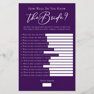 Purple How Well Do You Know the Bride Shower Game