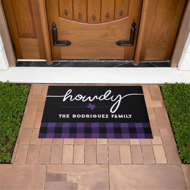 Purple Howdy Buffalo Plaid Doormat (Outdoor)