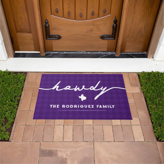 Purple Howdy Houndstooth Doormat (Outdoor)