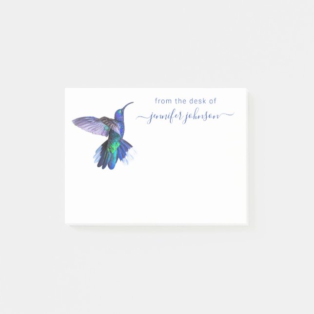 Purple Hummingbird From the Desk of Personalized Post-it Notes (Front)