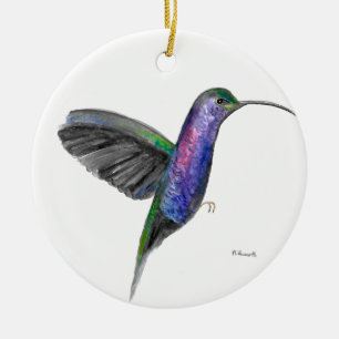 Purple hummingbird watercolor animal bird cute ceramic ornament