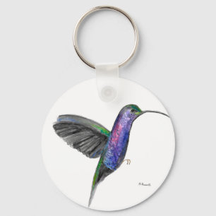 Purple hummingbird watercolour keychain