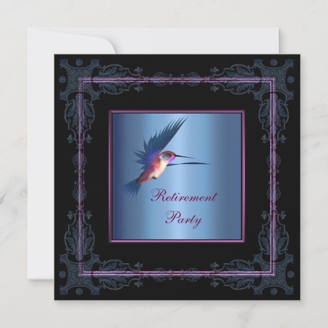 Purple Hummingbird Womans Retirement Party Invitation (Front)