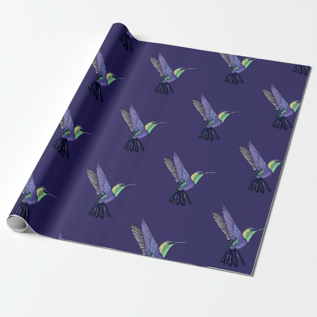 Purple Hummingbird Wrapping Paper (Unrolled)