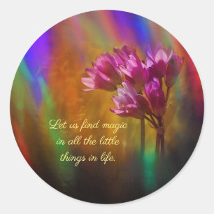 Purple Hyacinth Flowers Rainbow Colours With Quote Classic Round Sticker