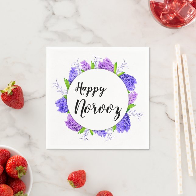 Purple Hyacinth New Year Wreath Happy Norooz Napkin (Insitu)
